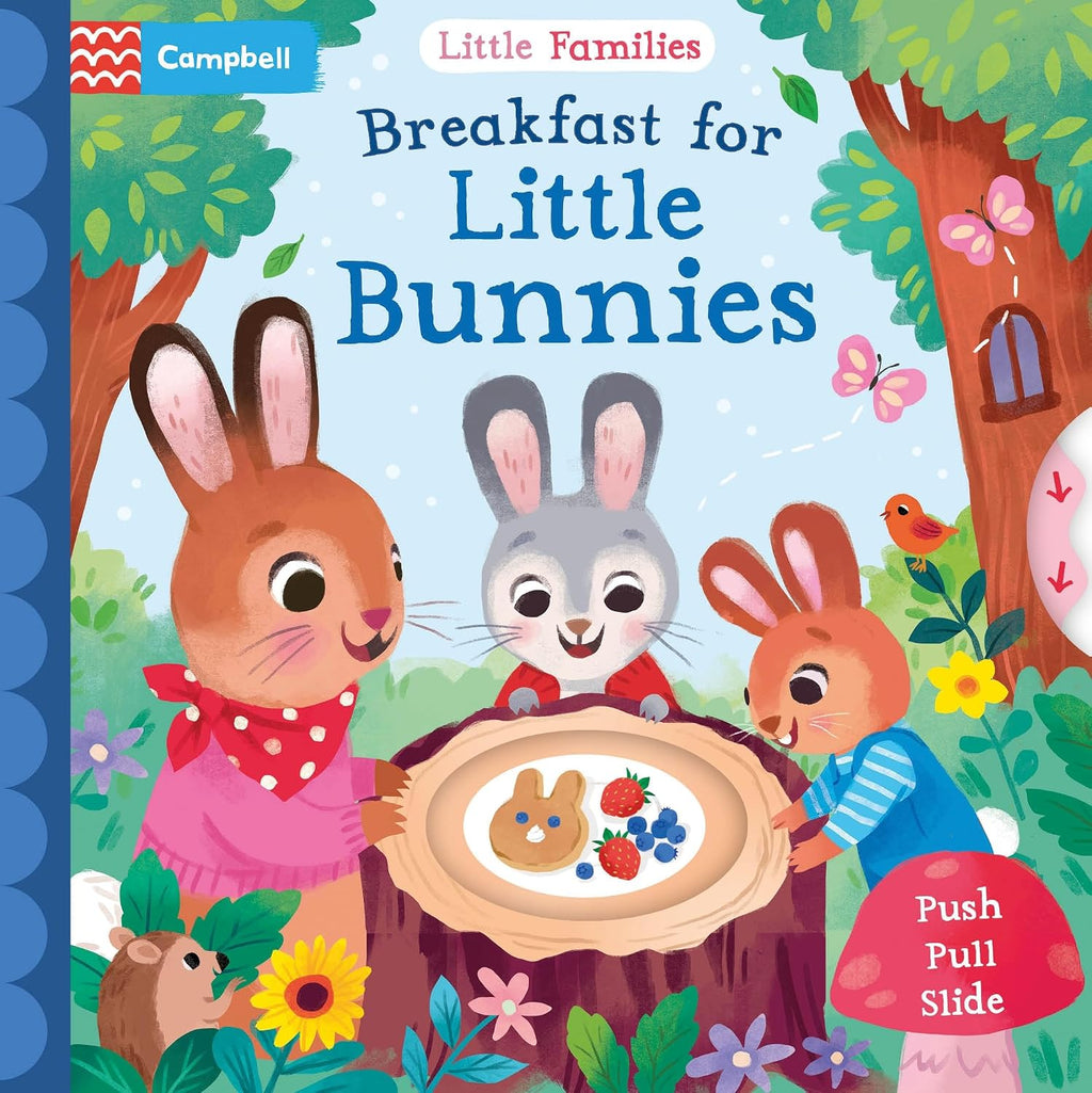 Coperta Breakfast for Little Bunnies, cu trei iepurași la micul dejun