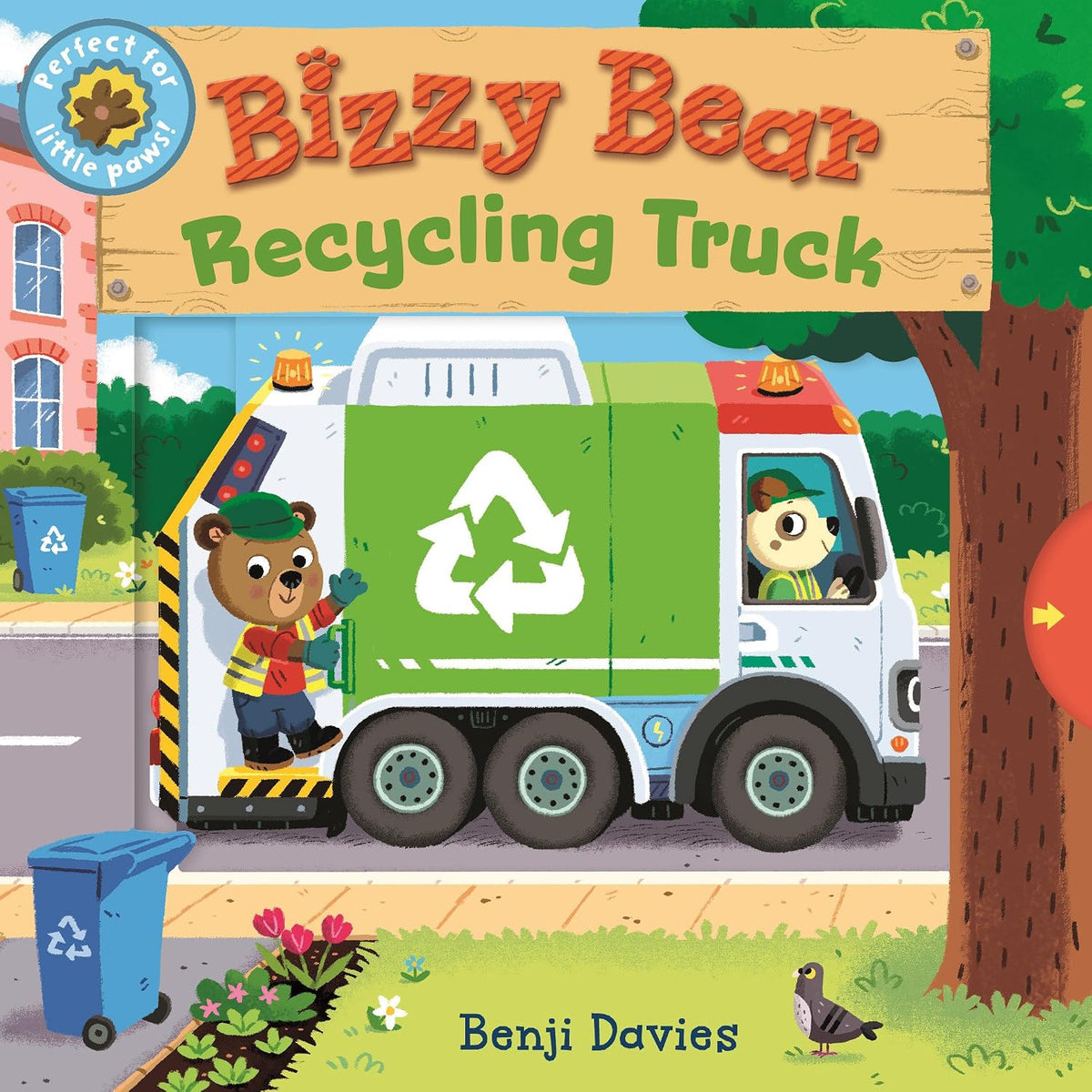 Coperta Bizzy Bear Recycling Truck cu camion verde de reciclare.