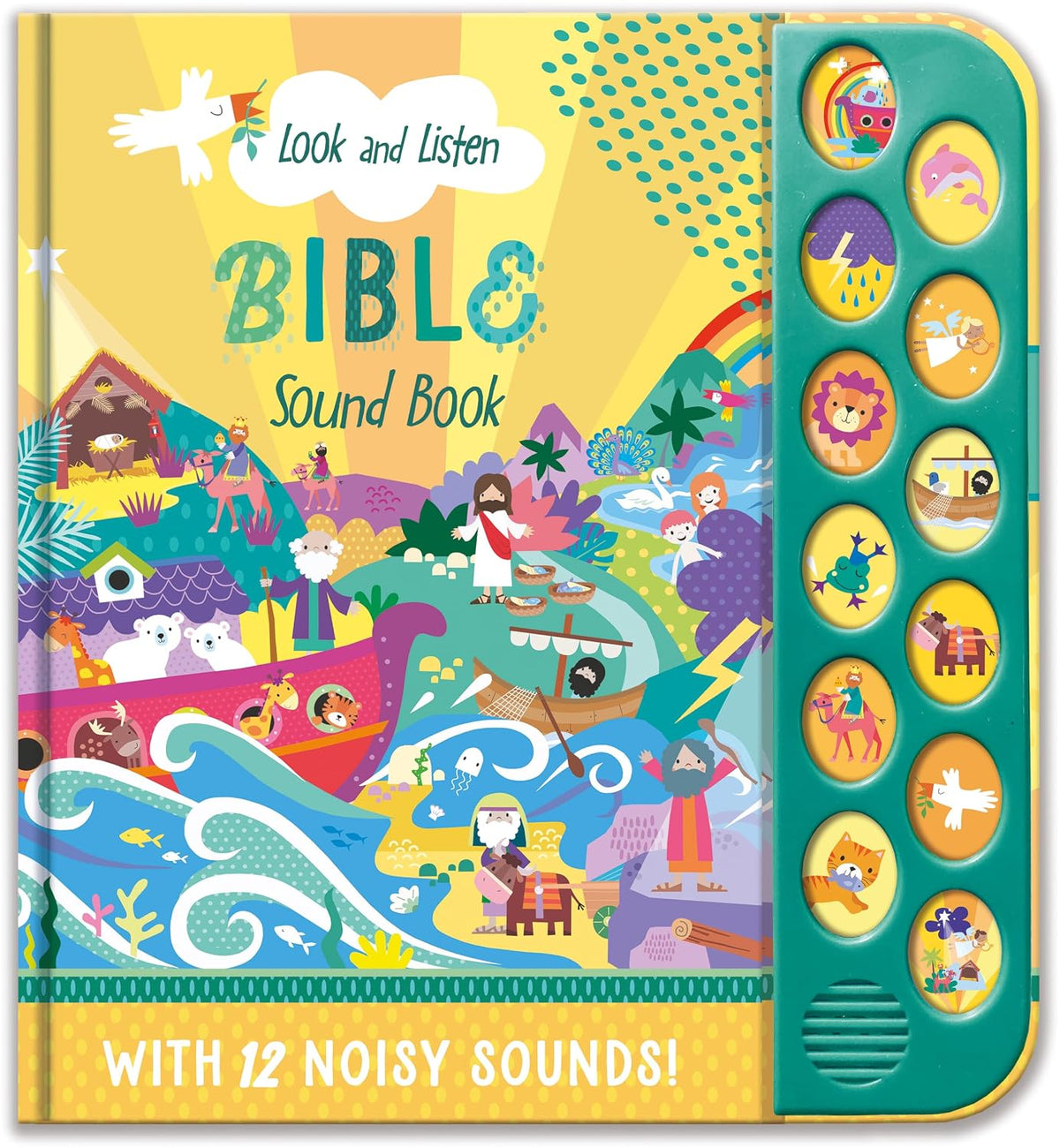 Coperta Look and Listen Bible Sound Book cu panou de 12 butoane sonore.
