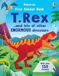 Coperta Usborne First Sticker Book T. Rex, cu un dinozaur roșu și peste 150 de stickere