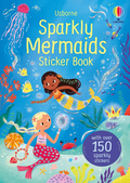 Coperta Usborne Sparkly Mermaids Sticker Book, cu sirene și viețuitoare marine