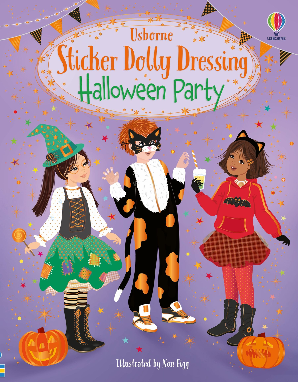 Coperta Sticker Dolly Dressing Halloween Party, Usborne, cu personaje în costume de Halloween