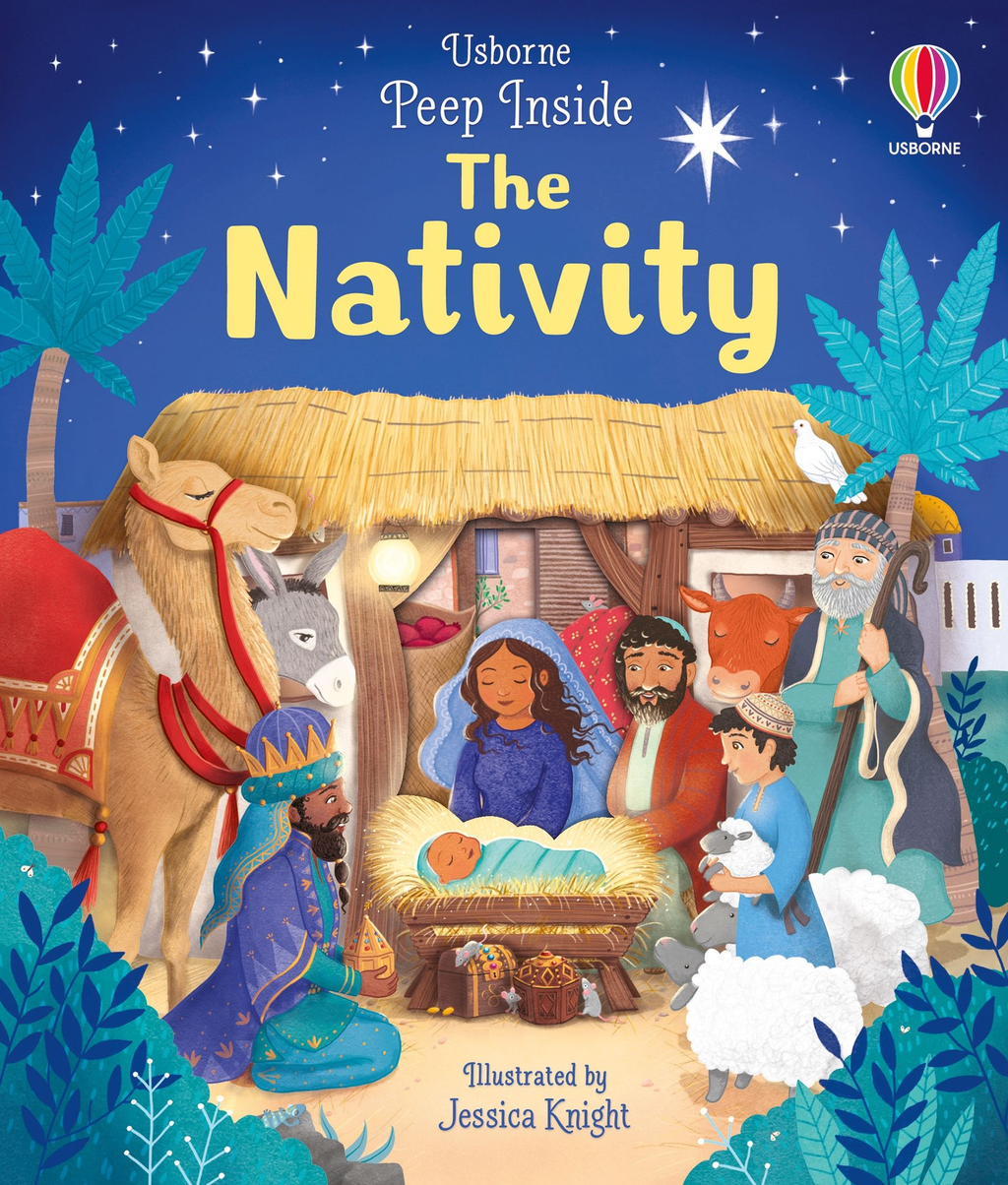 Coperta Peep Inside the Nativity, Usborne, cu scena Nașterii lui Iisus