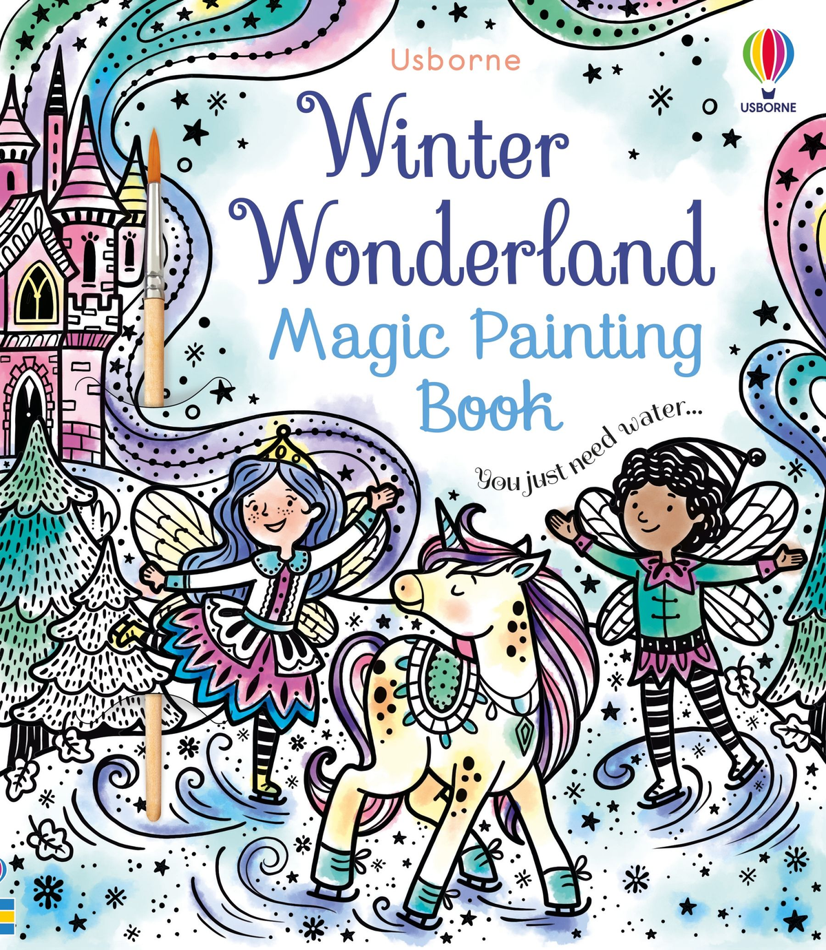Coperta Winter Wonderland Magic Painting Book, cu unicorn și zâne pe patine